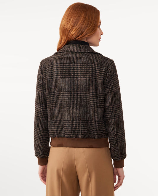 Hazel Check Bomber in Brown – back view | SKU: SOR-HAZ-BROWN-XS,SOR-HAZ-BROWN-S,SOR-HAZ-BROWN-M,SOR-HAZ-BROWN-L,SOR-HAZ-BROWN-XL