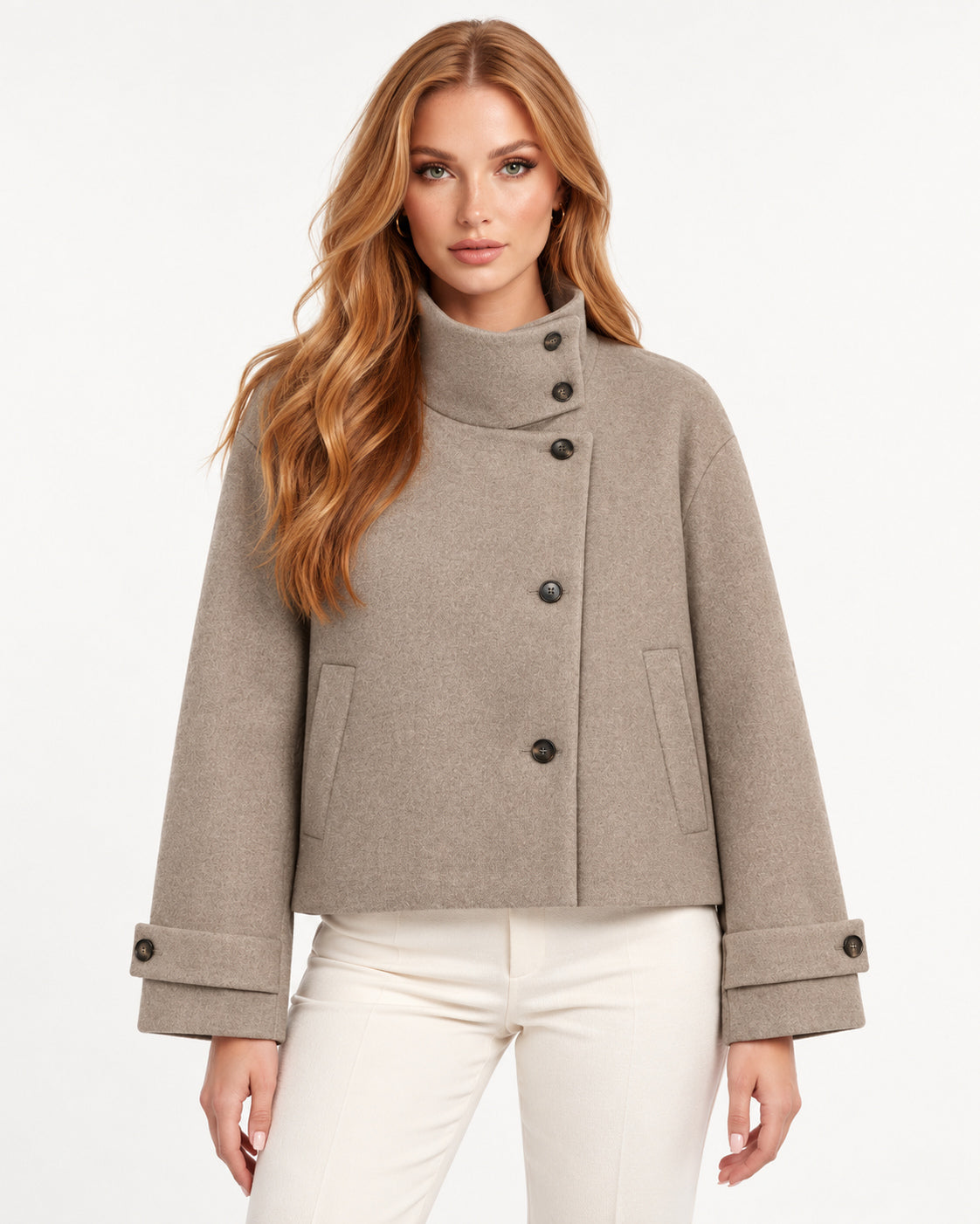 Valerienne Jacket in Light Khaki — front view