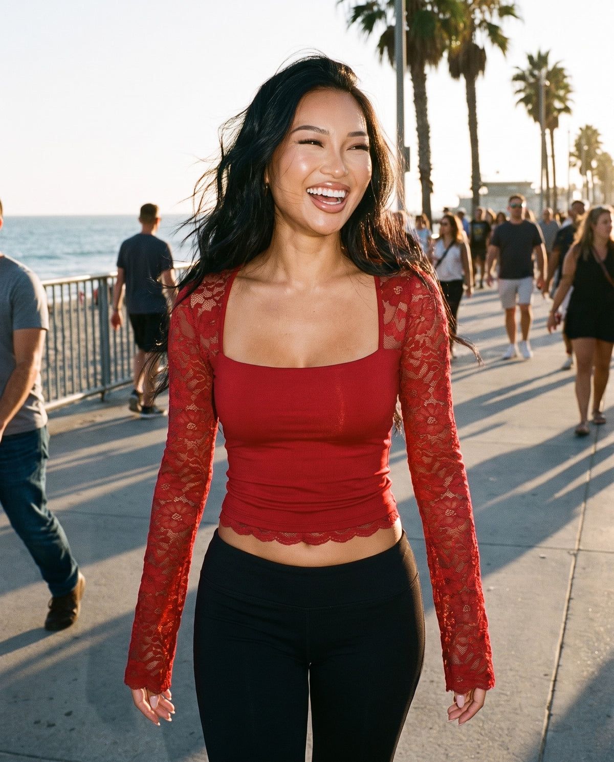 Amara Lace Top in Red – lifestyle | SKU: SOR-AMARA-RED-XS,SOR-AMARA-RED-S,SOR-AMARA-RED-M,SOR-AMARA-RED-L,SOR-AMARA-RED-XL