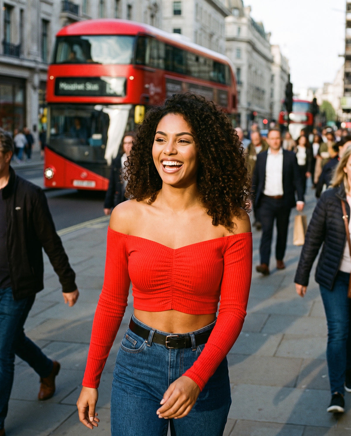 Rosa Bardot Top in Red – lifestyle | SKU: SOR-ROSA-RED-XS,SOR-ROSA-RED-S,SOR-ROSA-RED-M,SOR-ROSA-RED-L,SOR-ROSA-RED-XL