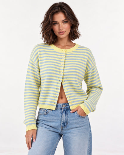 Almondine Stripe Cardigan in Multi – front view
