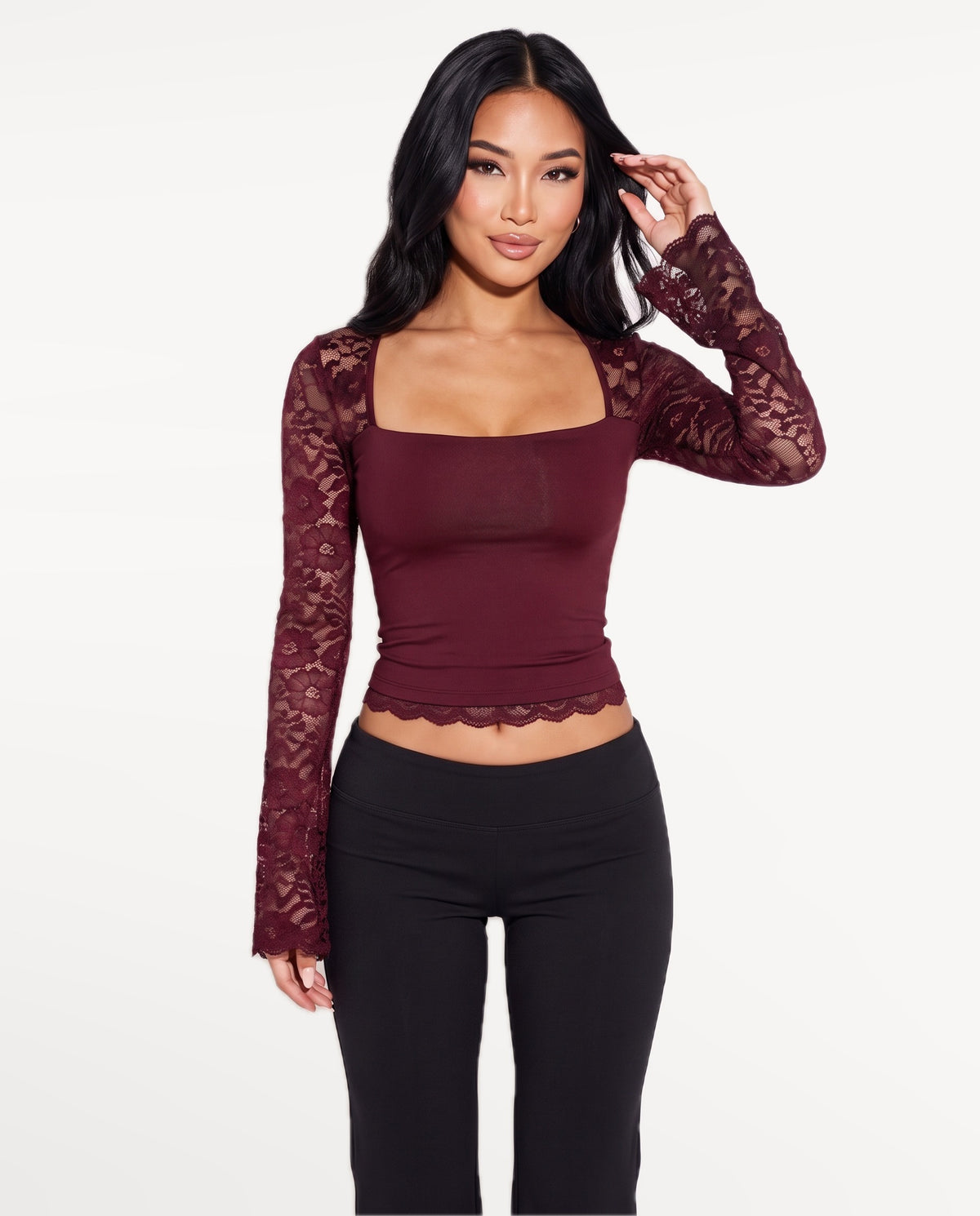 Amara Lace Top in Claret – front view