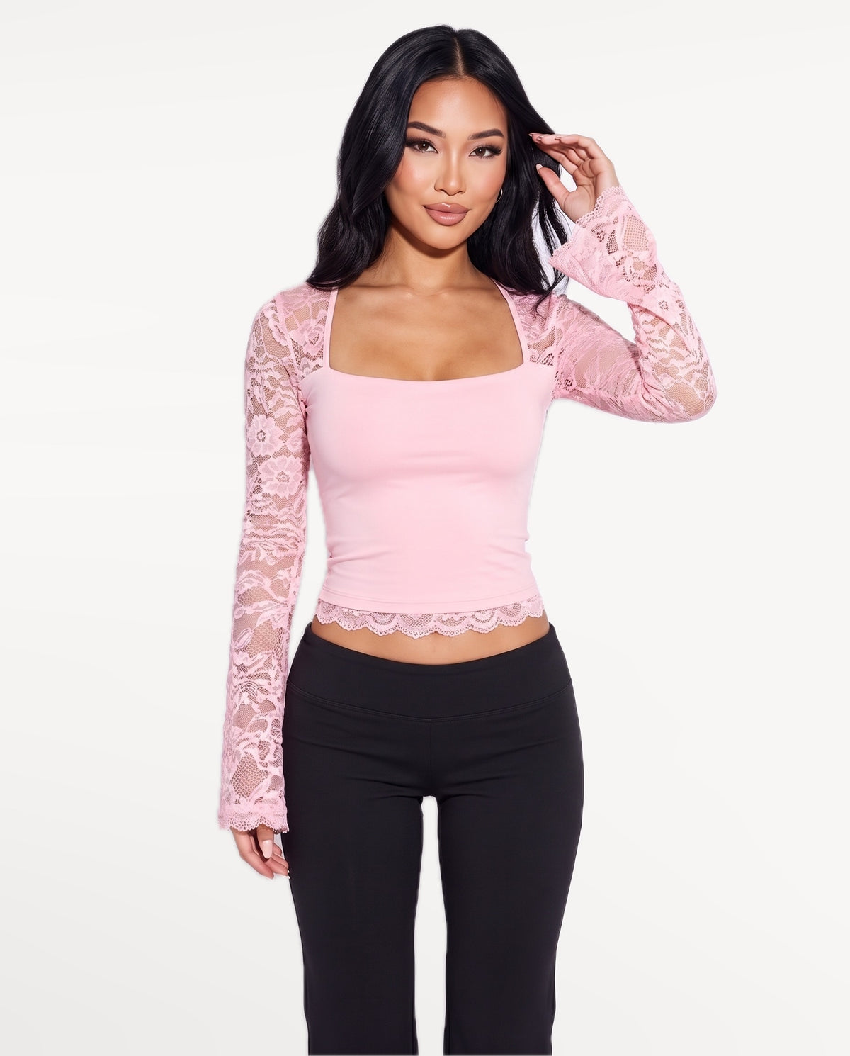 Amara Lace Top in Pink – front view