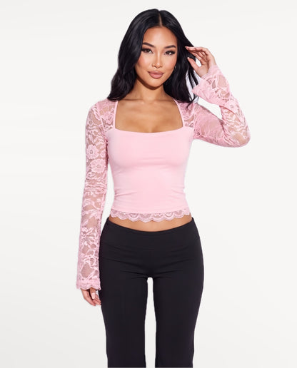 Amara Lace Top in Pink – front view