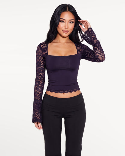 Amara Lace Top in Navy Blue – front view