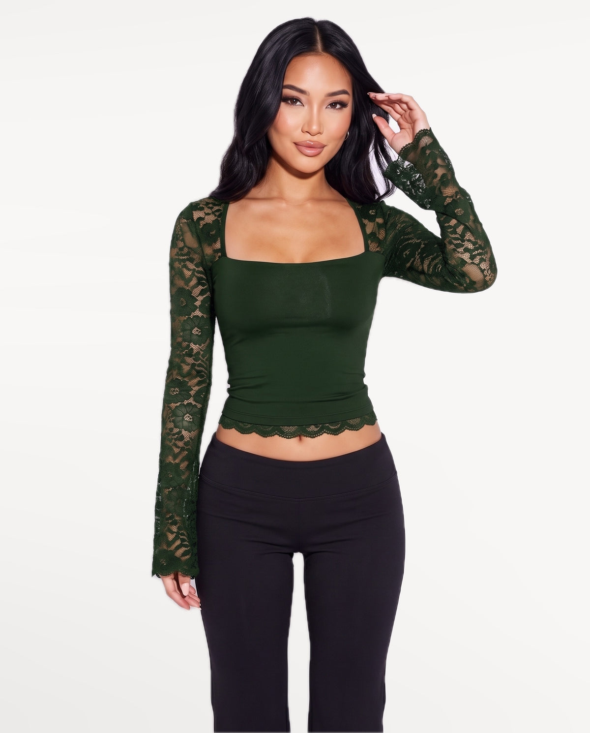 Amara Lace Top in Green – front view