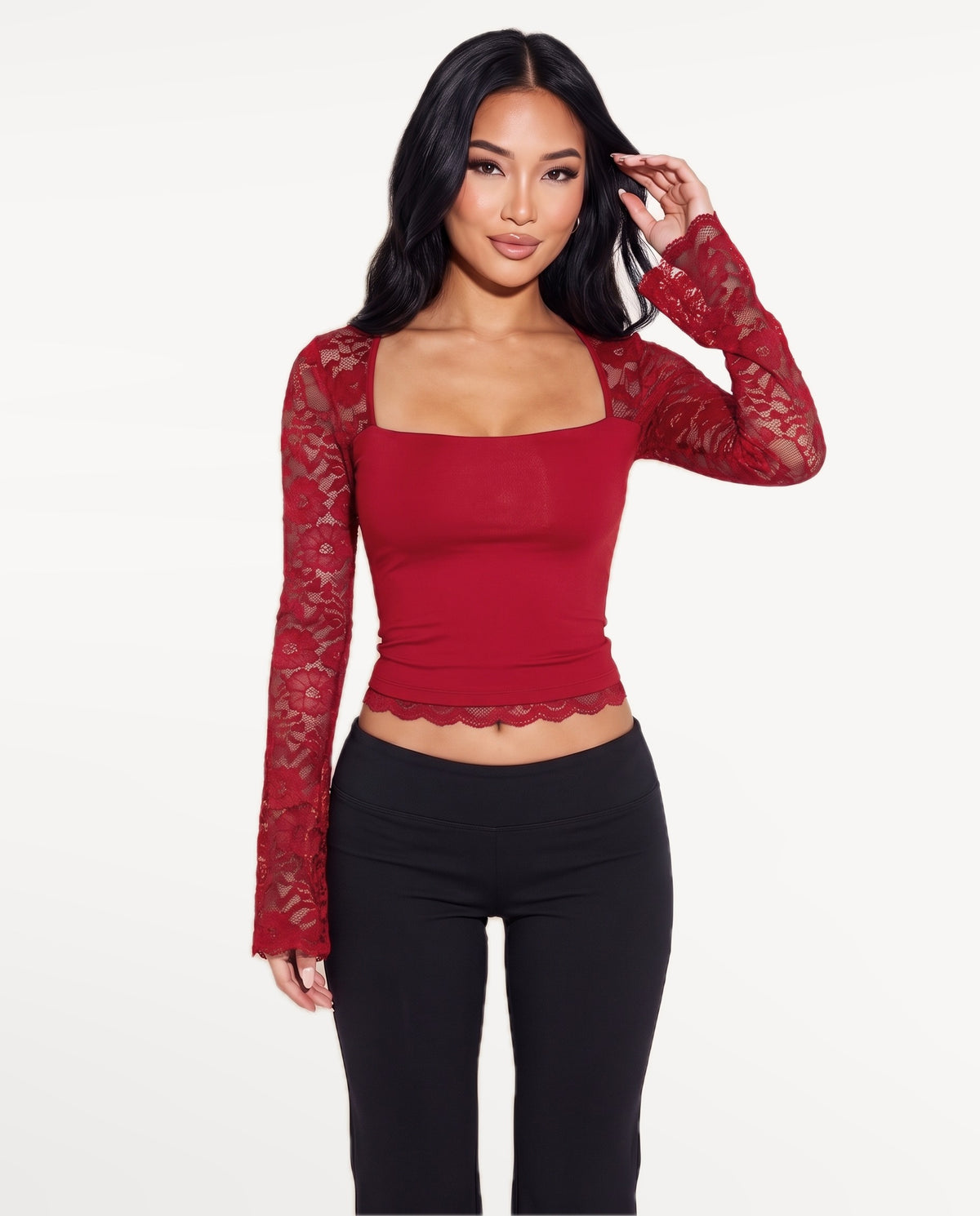Amara Lace Top in Red – front view