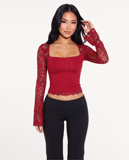 Amara Lace Top in Red – front view