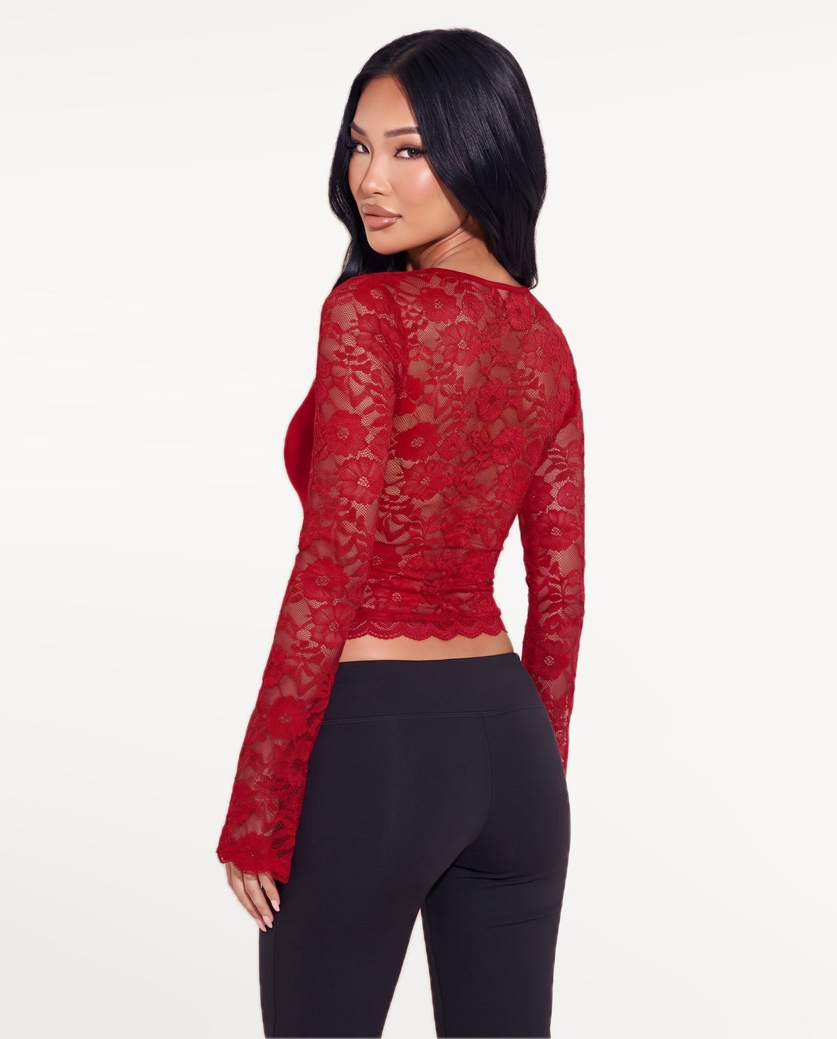 Amara Lace Top in Red – back view | SKU: SOR-AMARA-RED-XS,SOR-AMARA-RED-S,SOR-AMARA-RED-M,SOR-AMARA-RED-L,SOR-AMARA-RED-XL