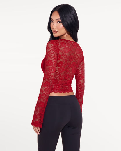 Amara Lace Top in Red – back view | SKU: SOR-AMARA-RED-XS,SOR-AMARA-RED-S,SOR-AMARA-RED-M,SOR-AMARA-RED-L,SOR-AMARA-RED-XL