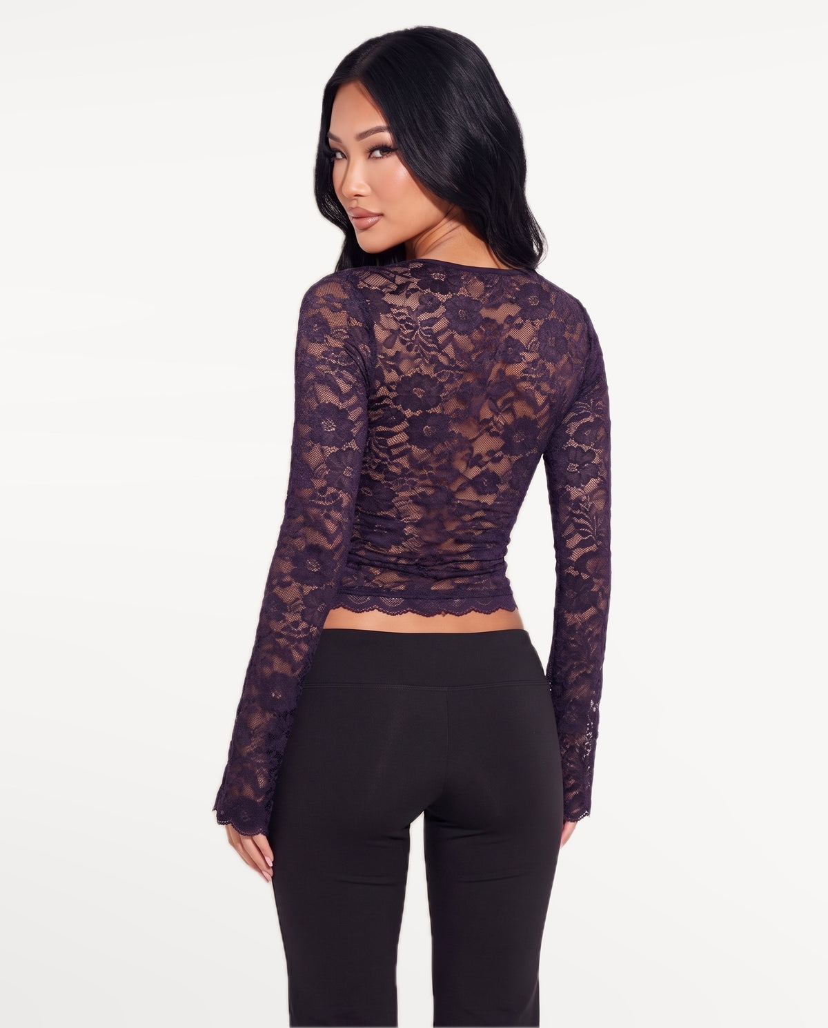 Amara Lace Top in Navy Blue – back view | SKU: SOR-AMARA-PLM-XS,SOR-AMARA-PLM-S,SOR-AMARA-PLM-M,SOR-AMARA-PLM-L,SOR-AMARA-PLM-XL