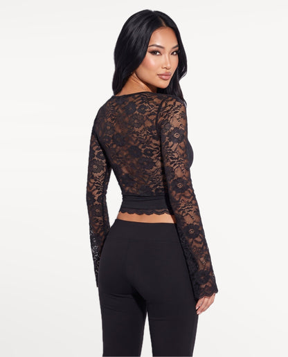 Amara Lace Top in Black – back view | SKU: SOR-AMARA-BLK-XS,SOR-AMARA-BLK-S,SOR-AMARA-BLK-M,SOR-AMARA-BLK-L,SOR-AMARA-BLK-XL