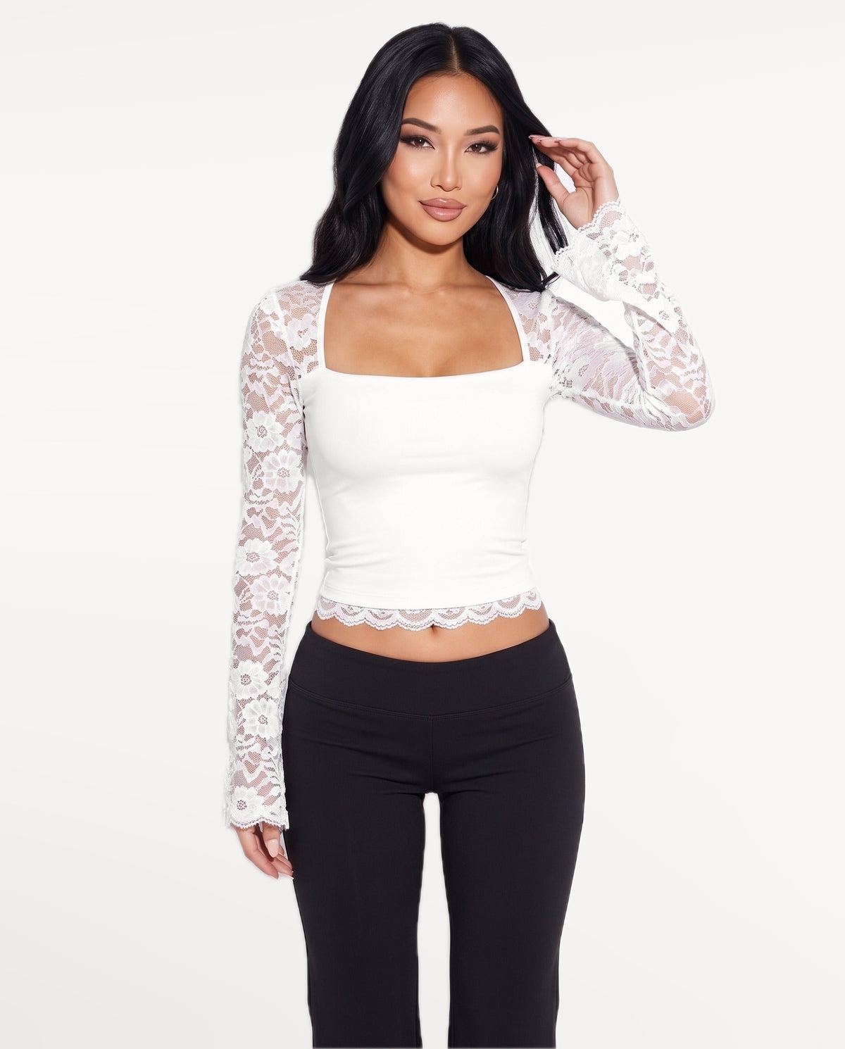 Amara Lace Top in White – front view