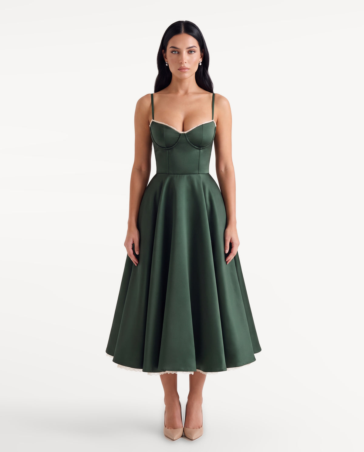 Arielle Midi Dress in green — front view