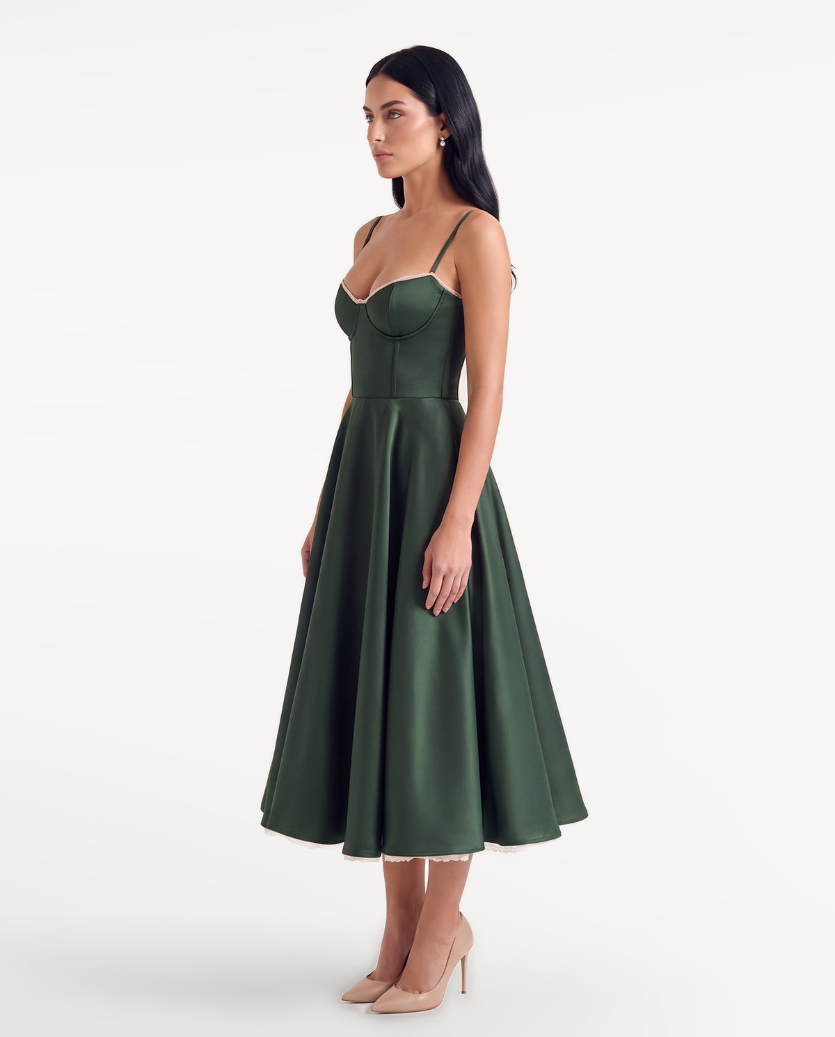 Arielle Midi Dress in green — left-side | SKU: SOR-ARIELLE-GRN-XS,SOR-ARIELLE-GRN-S,SOR-ARIELLE-GRN-M,SOR-ARIELLE-GRN-L,SOR-ARIELLE-GRN-XL