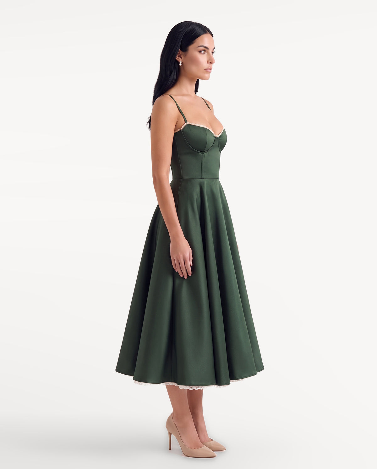 Arielle Midi Dress in green — right-side | SKU: SOR-ARIELLE-GRN-XS,SOR-ARIELLE-GRN-S,SOR-ARIELLE-GRN-M,SOR-ARIELLE-GRN-L,SOR-ARIELLE-GRN-XL