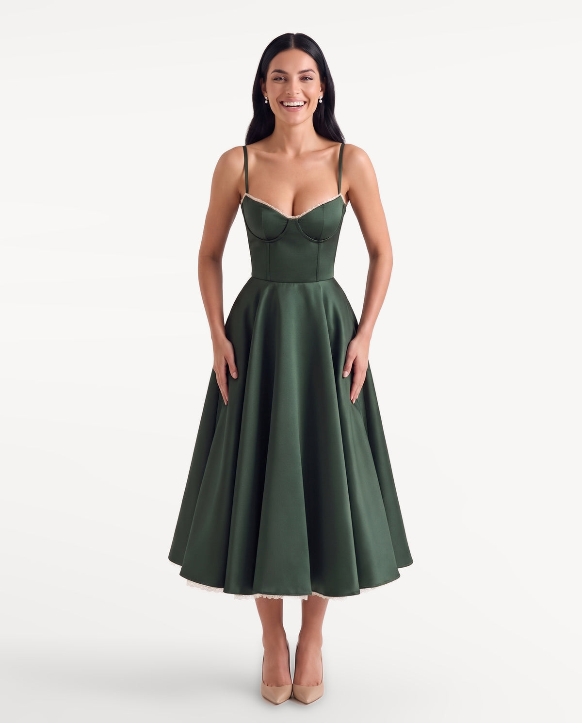 Arielle Midi Dress in green — emotion | SKU: SOR-ARIELLE-GRN-XS,SOR-ARIELLE-GRN-S,SOR-ARIELLE-GRN-M,SOR-ARIELLE-GRN-L,SOR-ARIELLE-GRN-XL