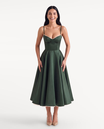 Arielle Midi Dress in green — emotion | SKU: SOR-ARIELLE-GRN-XS,SOR-ARIELLE-GRN-S,SOR-ARIELLE-GRN-M,SOR-ARIELLE-GRN-L,SOR-ARIELLE-GRN-XL
