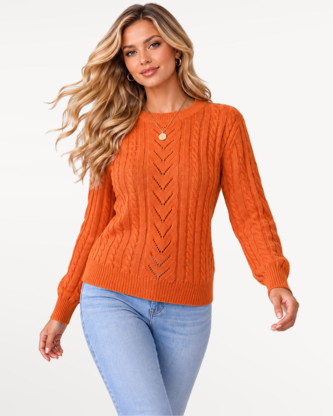 Aveline Knit Sweater in Orange – view 5 | SKU: AKS-374928615047231-ORANGE-XS,AKS-374928615047231-ORANGE-S,AKS-374928615047231-ORANGE-M,AKS-374928615047231-ORANGE-L,AKS-374928615047231-ORANGE-XL