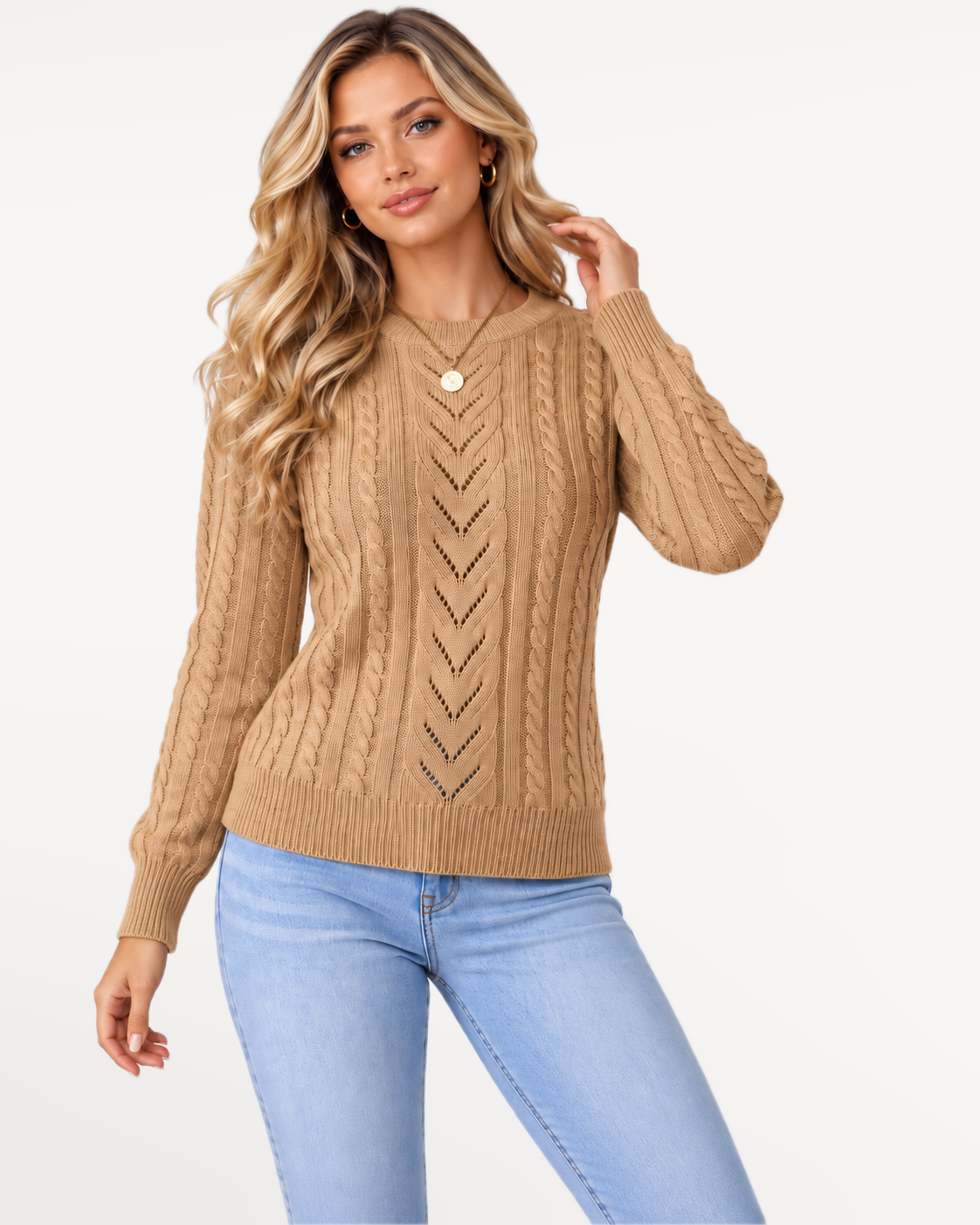 Aveline Knit Sweater in Khaki – view 4 | SKU: AKS-374928615047231-KHAKI-XS,AKS-374928615047231-KHAKI-S,AKS-374928615047231-KHAKI-M,AKS-374928615047231-KHAKI-L,AKS-374928615047231-KHAKI-XL