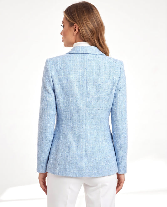 Bella Tweed Blazer in Sky Blue – back view