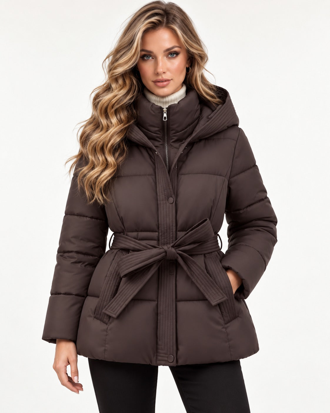 Brielle Puffer in Coffee – front view