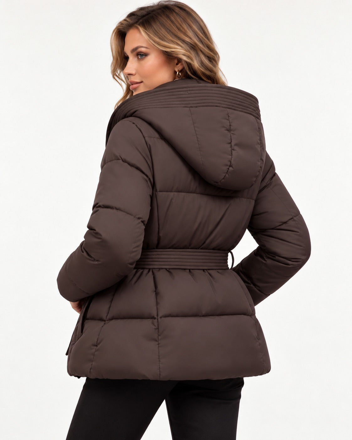 Brielle Puffer in Coffee – back view | SKU: SOR-BRI-COFFEE-XS,SOR-BRI-COFFEE-S,SOR-BRI-COFFEE-M,SOR-BRI-COFFEE-L,SOR-BRI-COFFEE-XL