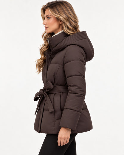 Brielle Puffer in Coffee – left side view | SKU: SOR-BRI-COFFEE-XS,SOR-BRI-COFFEE-S,SOR-BRI-COFFEE-M,SOR-BRI-COFFEE-L,SOR-BRI-COFFEE-XL