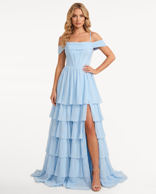 Celestine Maxi Dress in Light Blue – front view