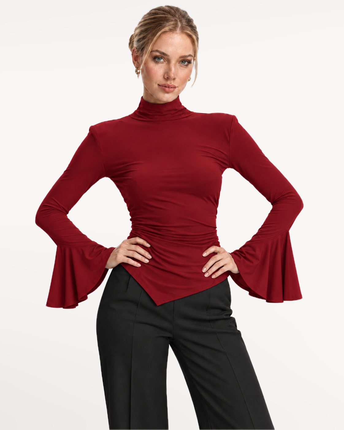 Celeste Bow Top in Red – hips view