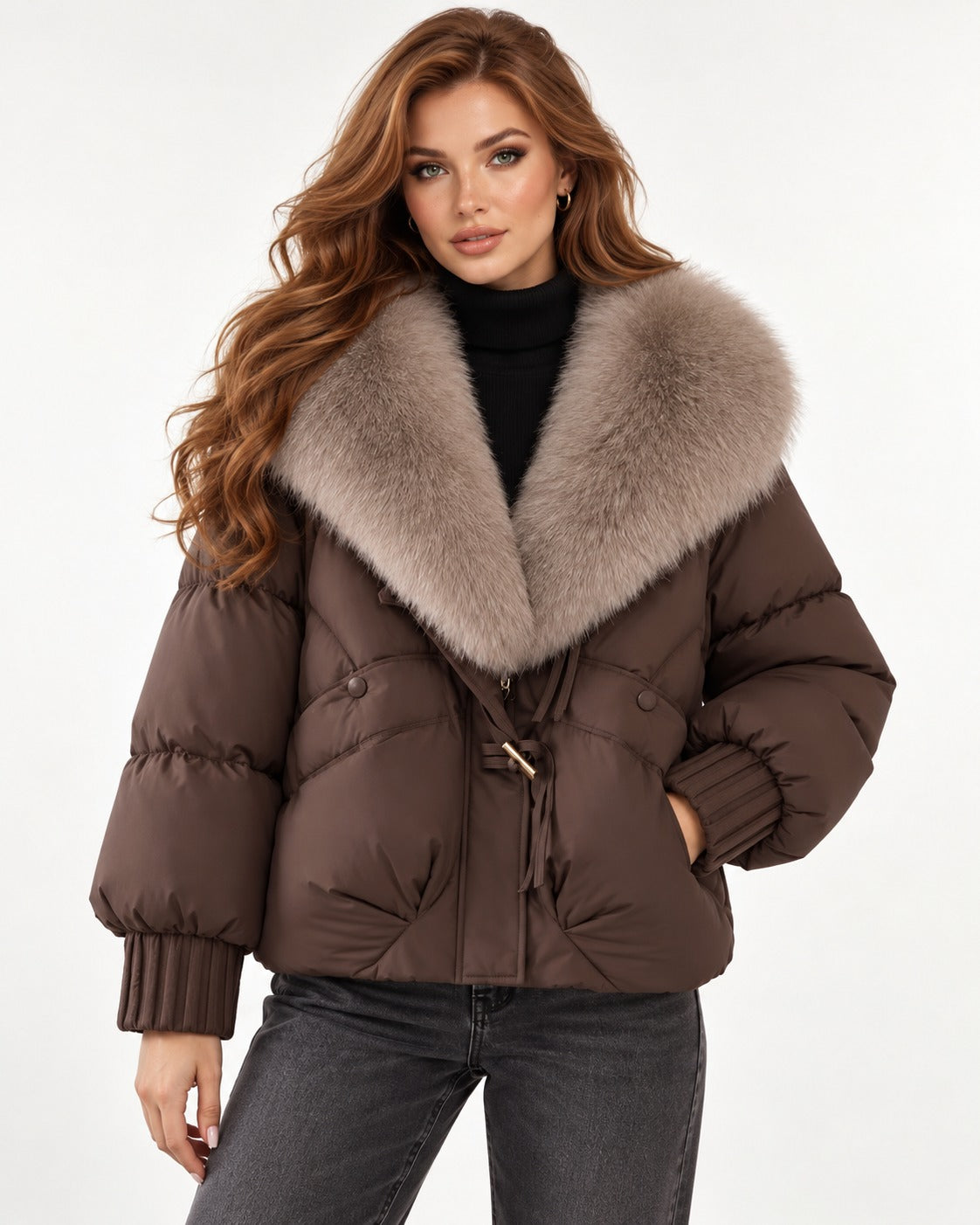 Celine Puffer in Coffee – front view