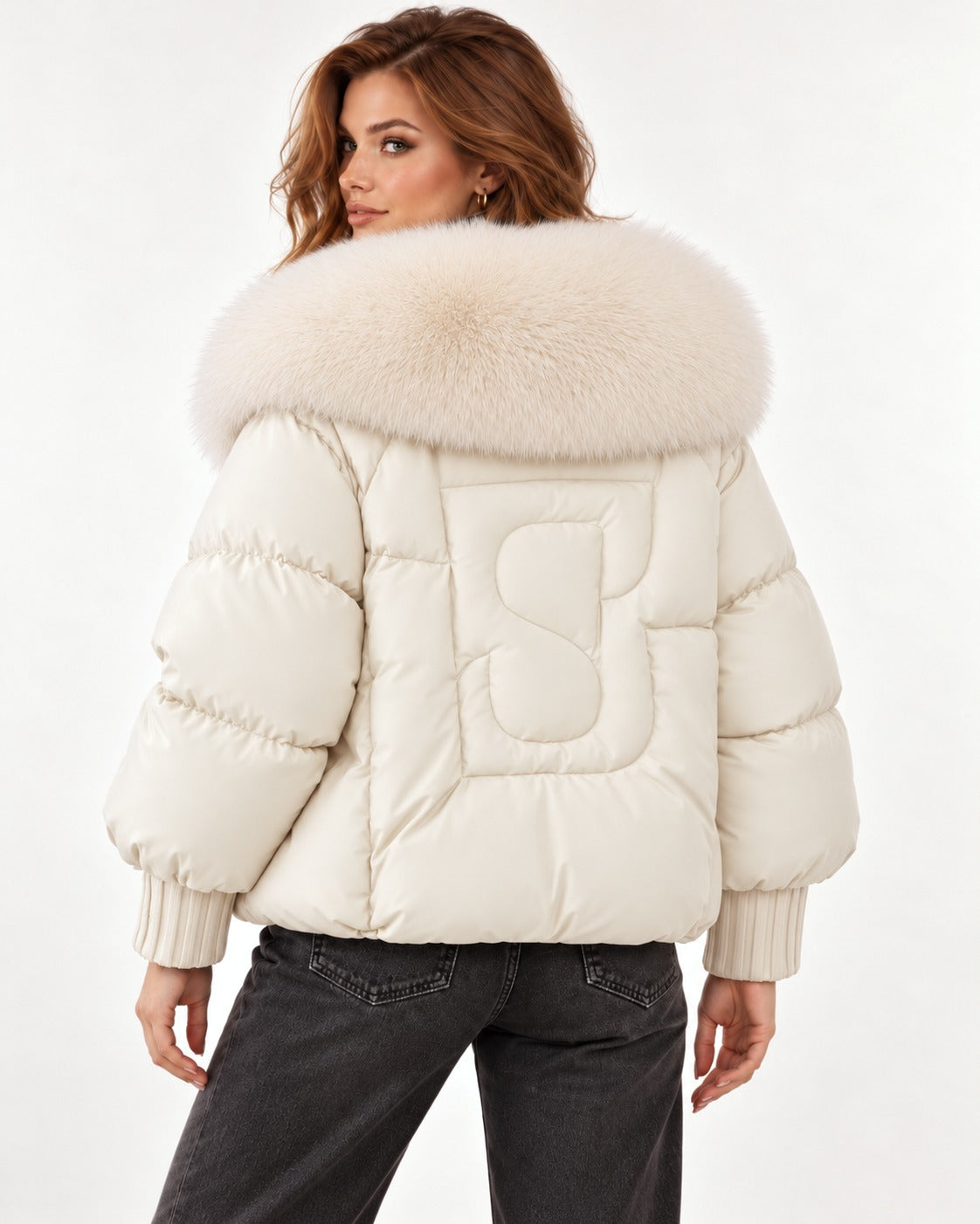 Celine Puffer in White – back view | SKU: SOR-CEL-WHITE-XS,SOR-CEL-WHITE-S,SOR-CEL-WHITE-M,SOR-CEL-WHITE-L,SOR-CEL-WHITE-XL