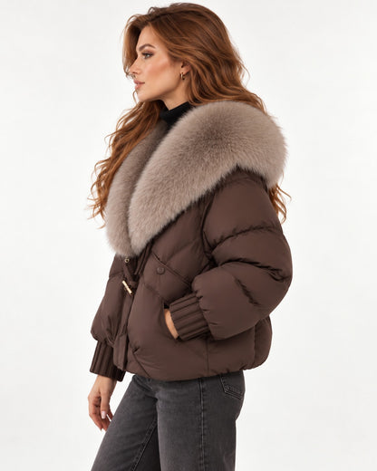 Celine Puffer in Coffee – left side view | SKU: SOR-CEL-COFFEE-XS,SOR-CEL-COFFEE-S,SOR-CEL-COFFEE-M,SOR-CEL-COFFEE-L,SOR-CEL-COFFEE-XL