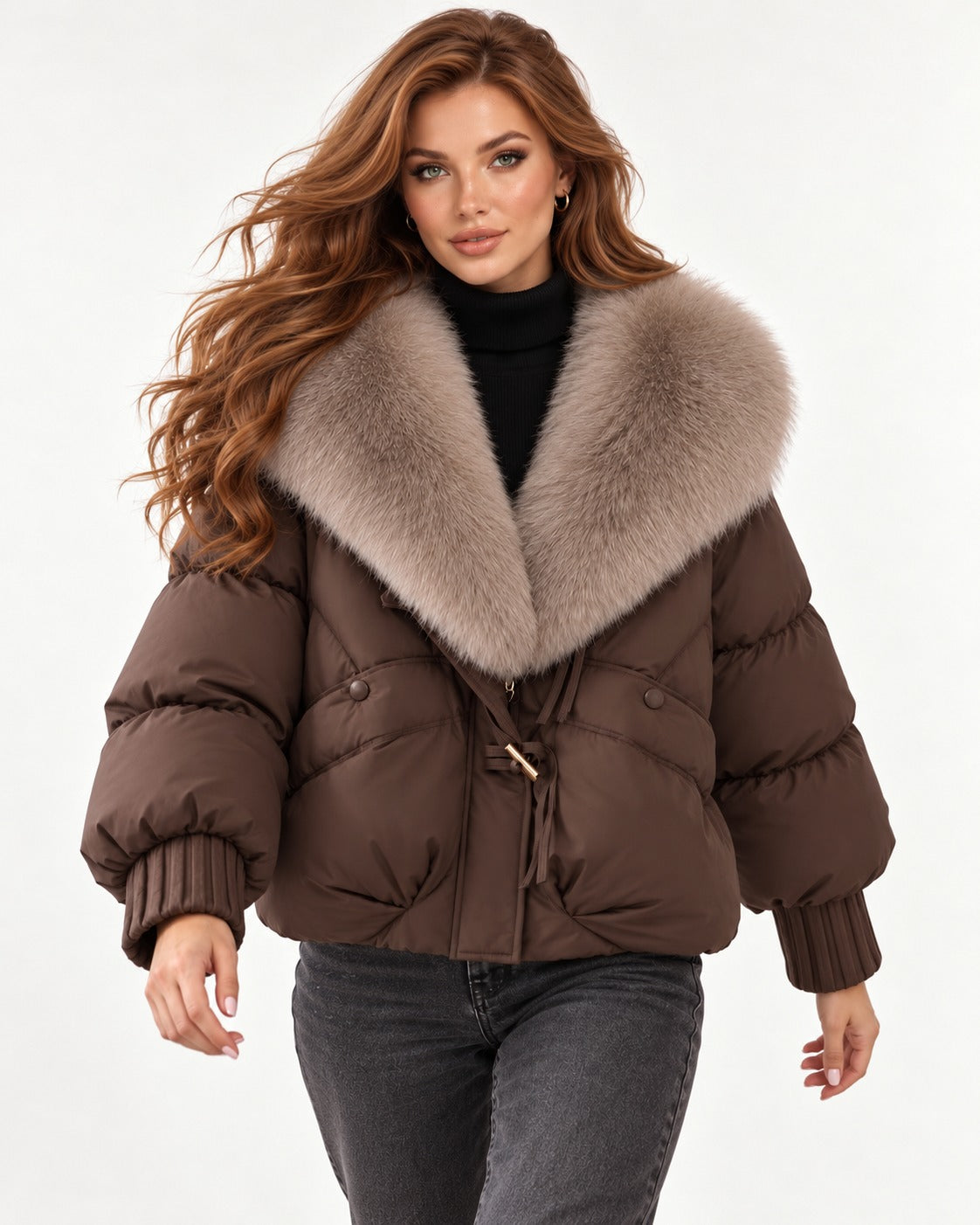Celine Puffer in Coffee – walking | SKU: SOR-CEL-COFFEE-XS,SOR-CEL-COFFEE-S,SOR-CEL-COFFEE-M,SOR-CEL-COFFEE-L,SOR-CEL-COFFEE-XL