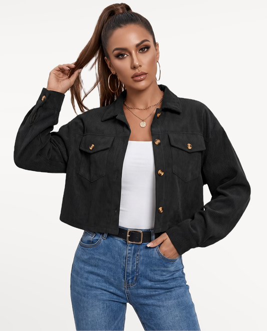 Cleo Corduroy Jacket in Black – front view