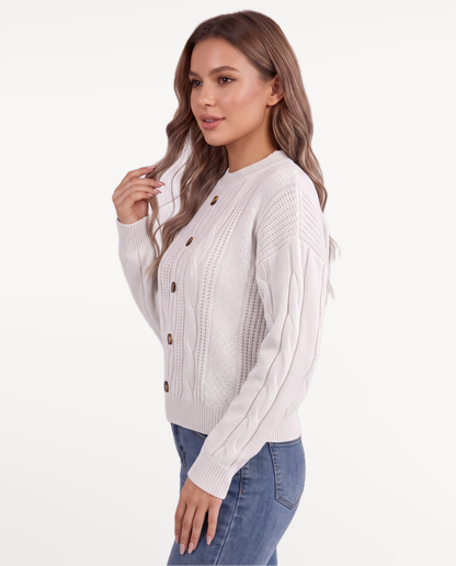 Coralie Knit Sweater in White – view 4 | SKU: CKS-528417963205741-WHITE-XS,CKS-528417963205741-WHITE-S,CKS-528417963205741-WHITE-M,CKS-528417963205741-WHITE-L,CKS-528417963205741-WHITE-XL