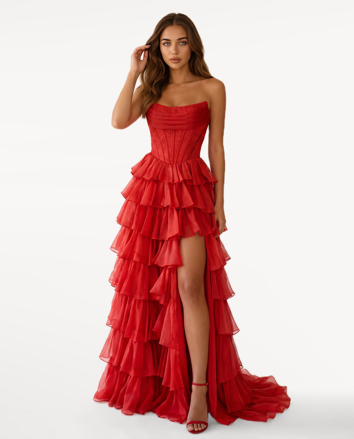 Elara Maxi Dress in Red – front view