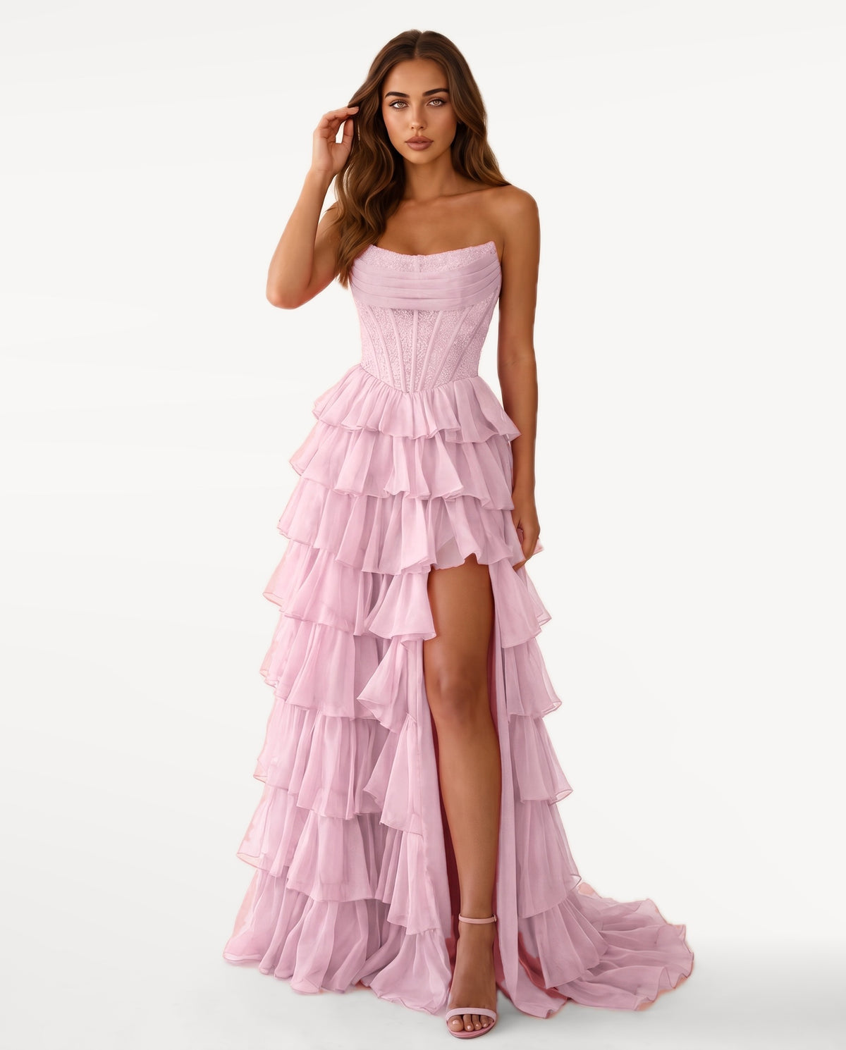 Elara Maxi Dress in Light Pink – front view