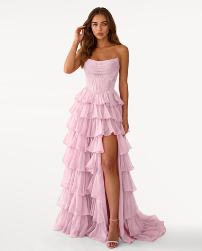 Elara Maxi Dress in Light Pink – front view