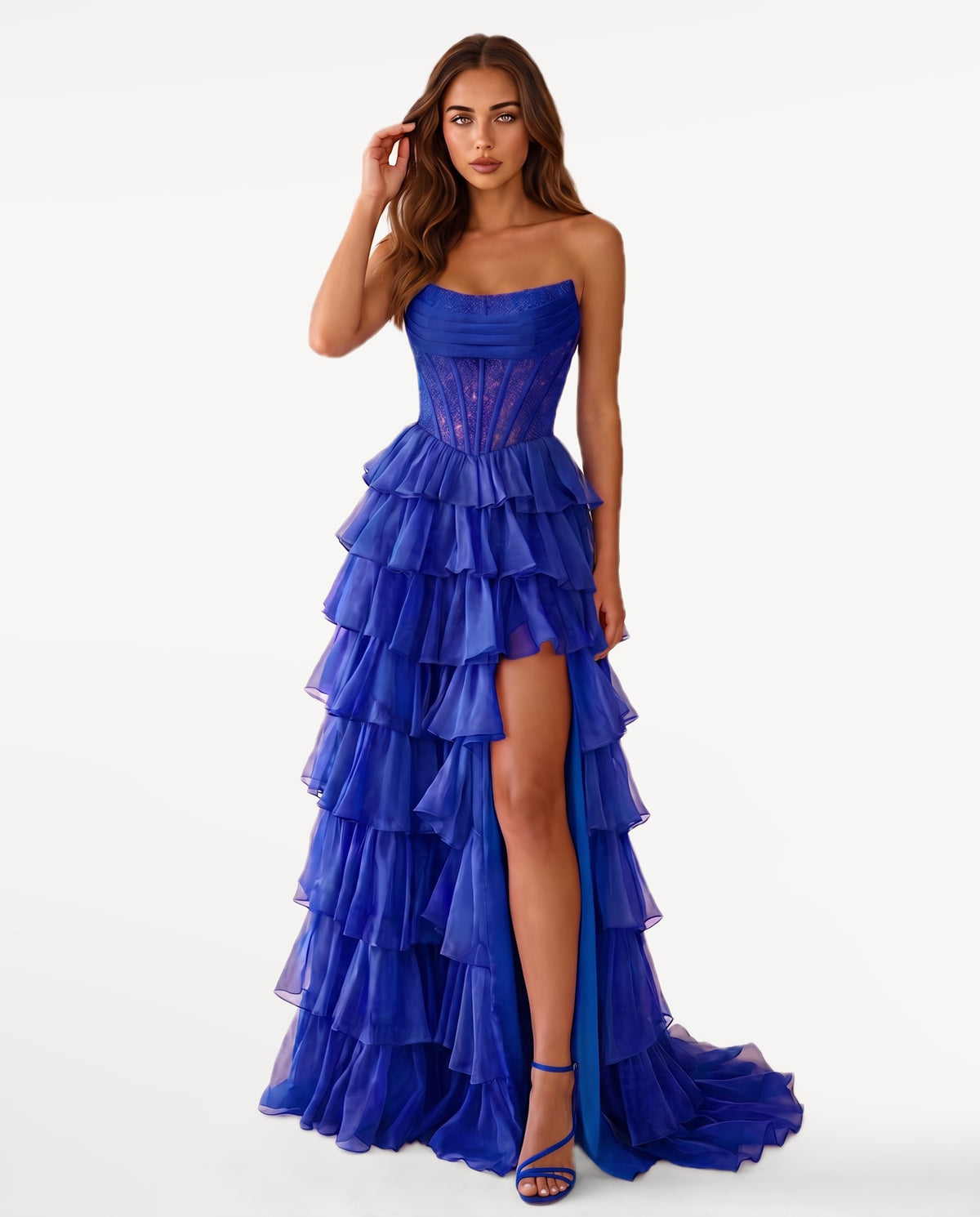 Elara Maxi Dress in Royal Blue – front view