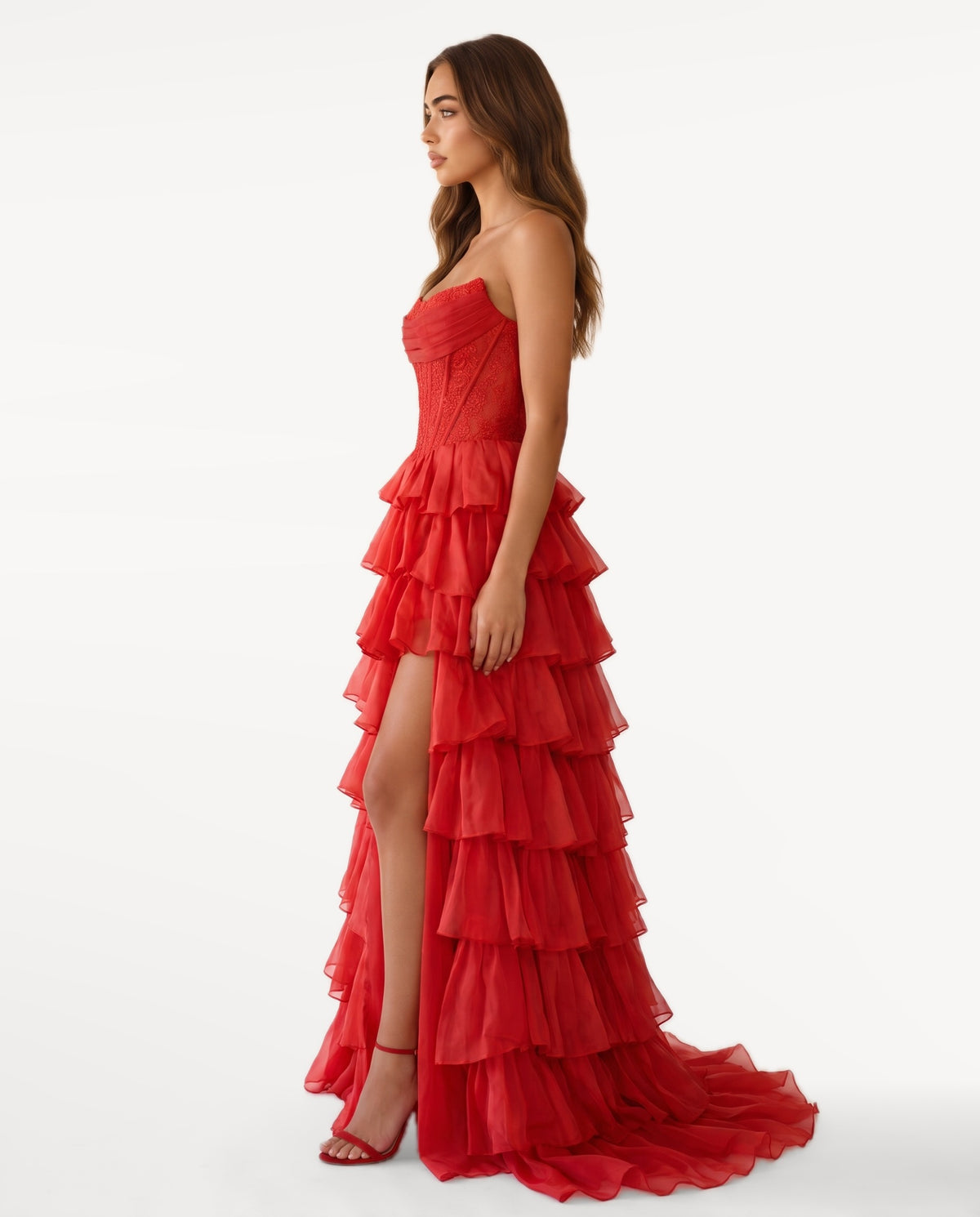 Elara Maxi Dress in Red – side view | SKU: SOR-ELARA-RED-XS,SOR-ELARA-RED-S,SOR-ELARA-RED-M,SOR-ELARA-RED-L,SOR-ELARA-RED-XL