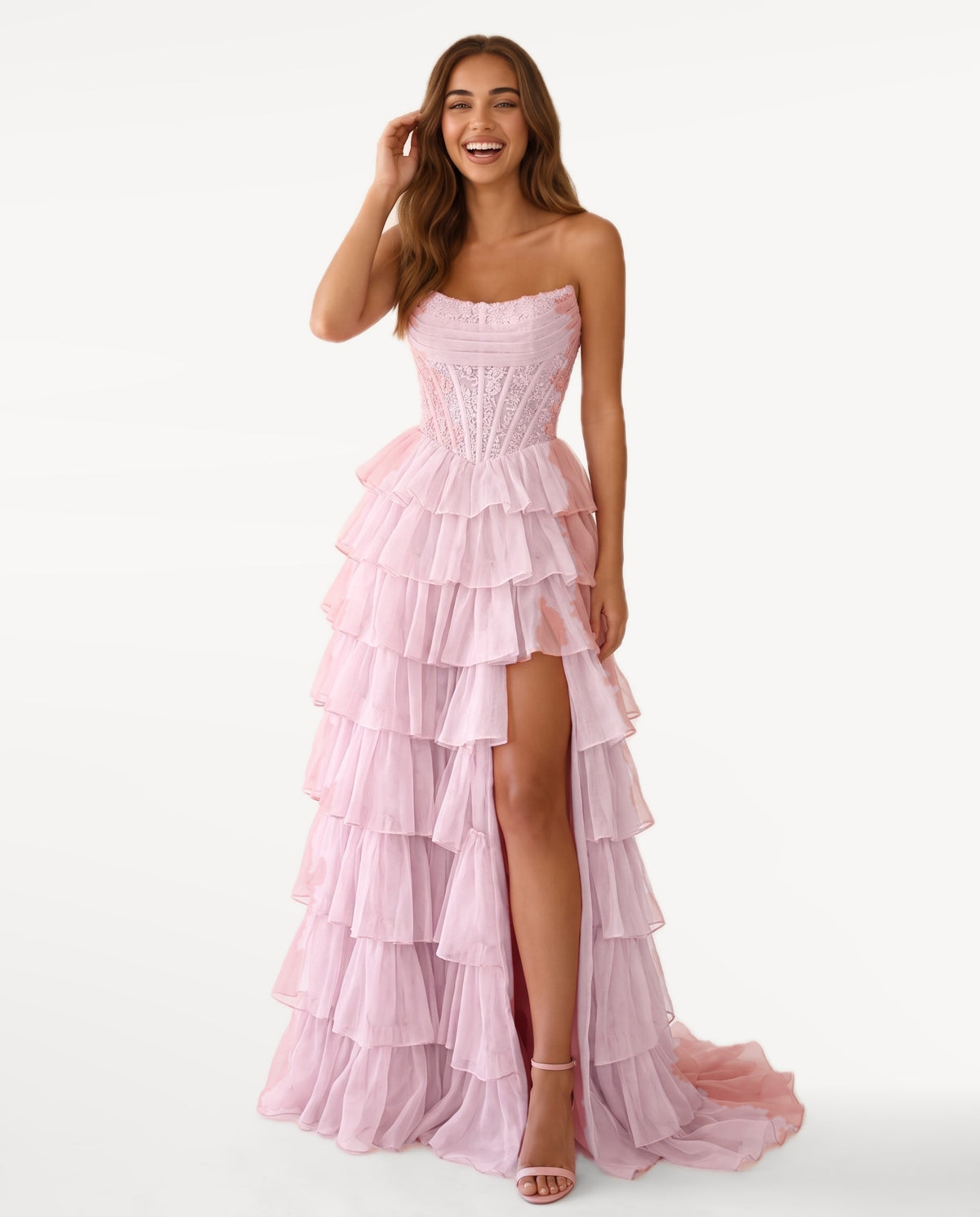 Elara Maxi Dress in Light Pink – emotional pose | SKU: SOR-ELARA-LPK-XS,SOR-ELARA-LPK-S,SOR-ELARA-LPK-M,SOR-ELARA-LPK-L,SOR-ELARA-LPK-XL