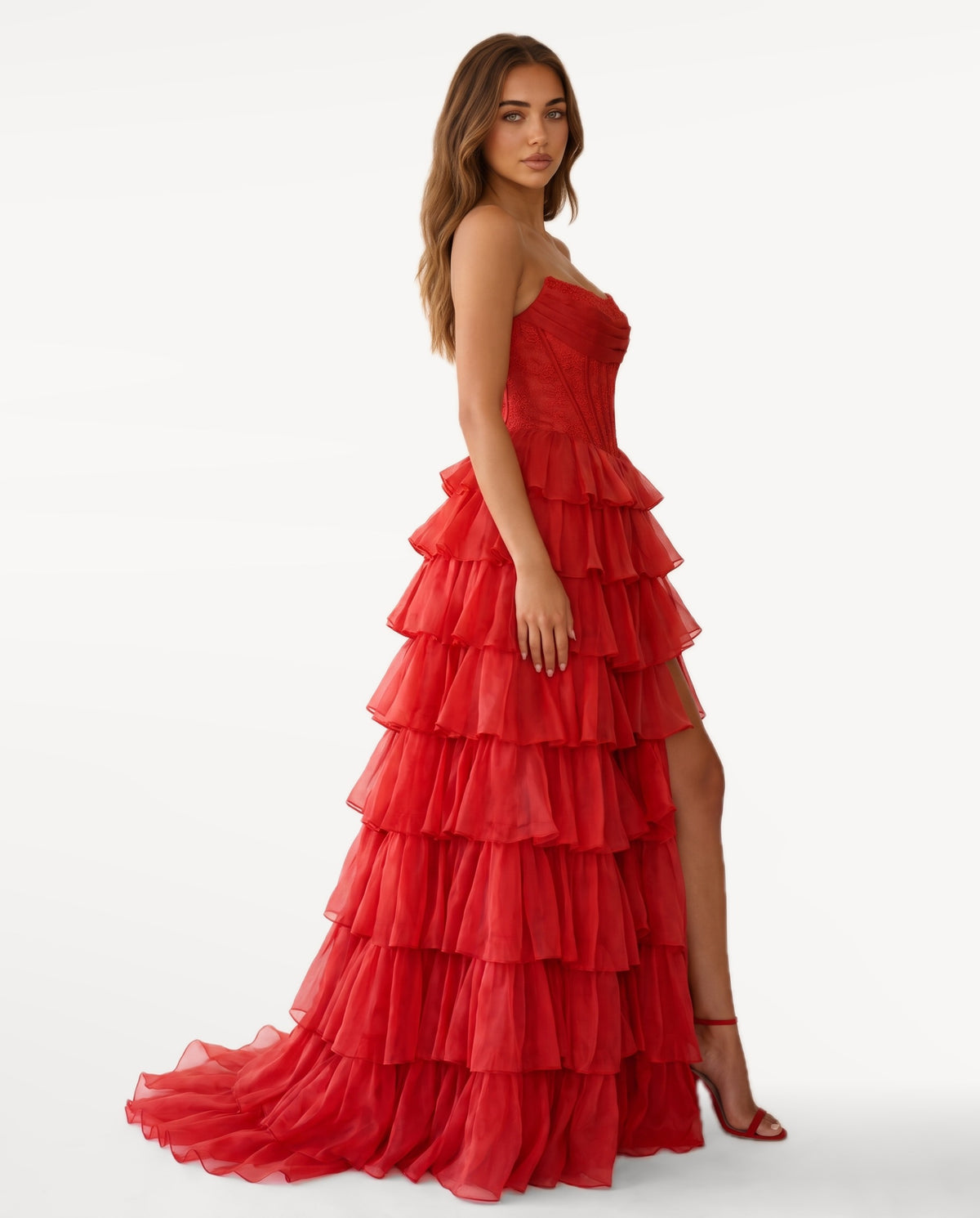 Elara Maxi Dress in Red – side view | SKU: SOR-ELARA-RED-XS,SOR-ELARA-RED-S,SOR-ELARA-RED-M,SOR-ELARA-RED-L,SOR-ELARA-RED-XL
