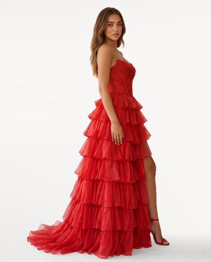 Elara Maxi Dress in Red – side view | SKU: SOR-ELARA-RED-XS,SOR-ELARA-RED-S,SOR-ELARA-RED-M,SOR-ELARA-RED-L,SOR-ELARA-RED-XL