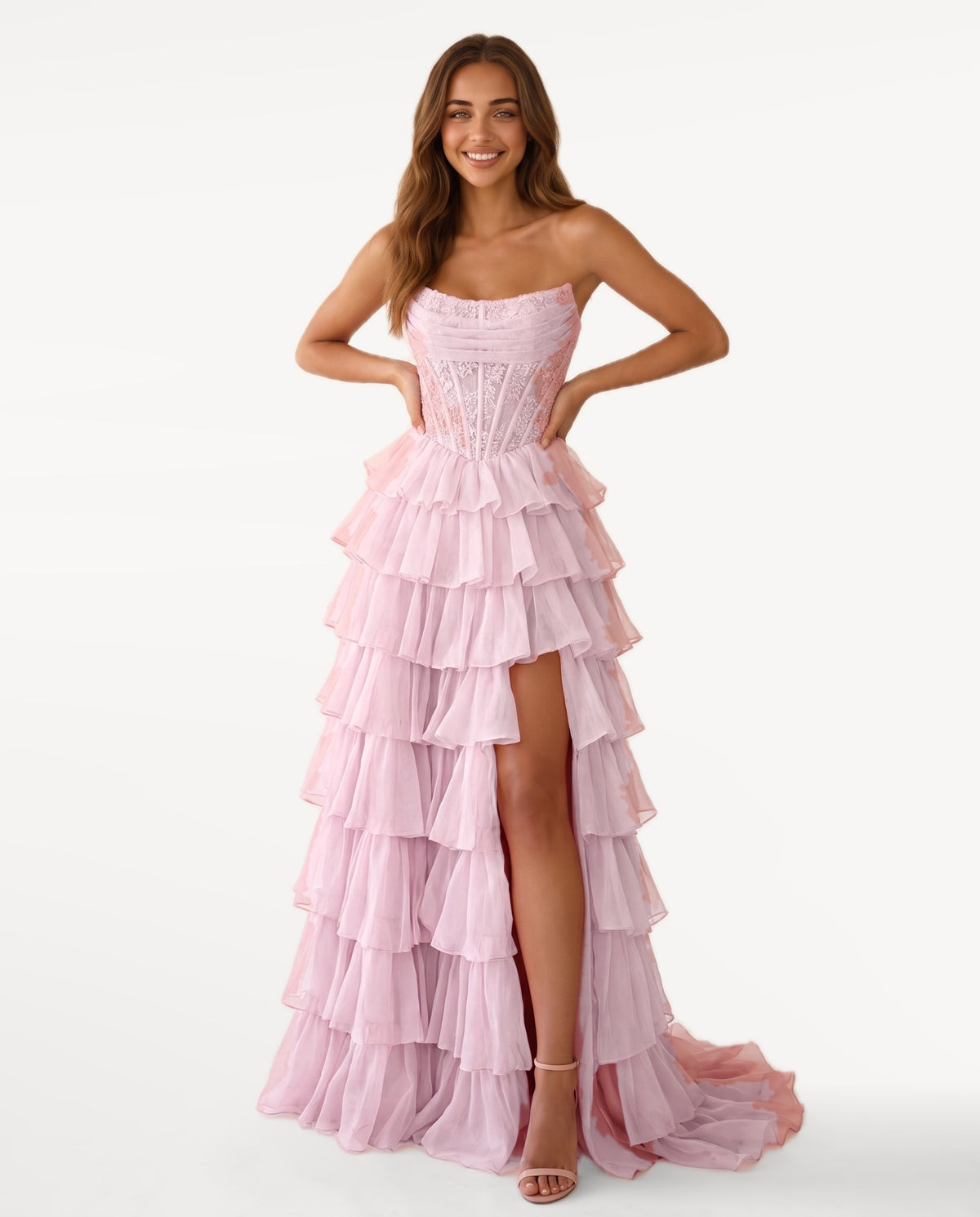 Elara Maxi Dress in Light Pink – emotional pose | SKU: SOR-ELARA-LPK-XS,SOR-ELARA-LPK-S,SOR-ELARA-LPK-M,SOR-ELARA-LPK-L,SOR-ELARA-LPK-XL