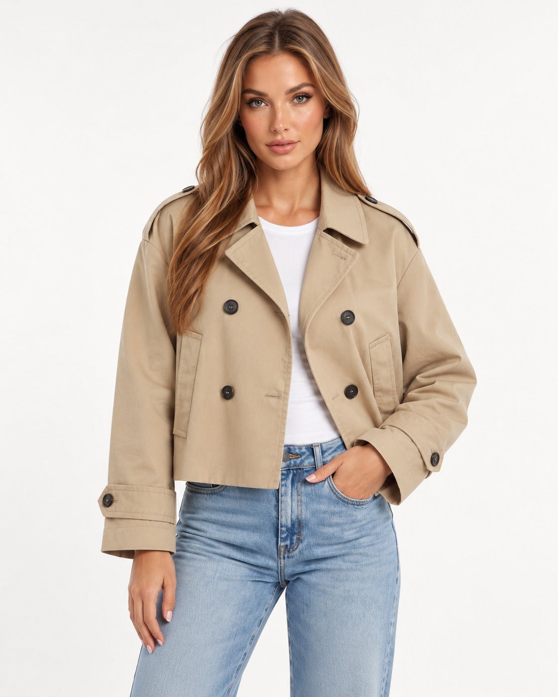 Elise Trench Jacket in Khaki – front view