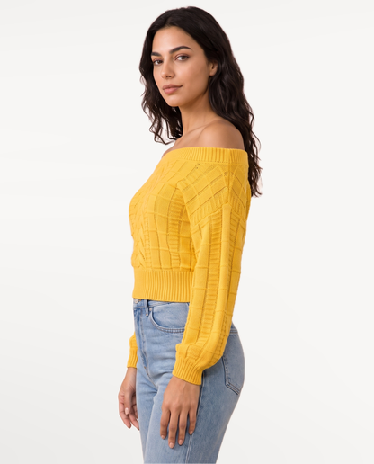 Elowen Knit Sweater in Yellow – view 4 | SKU: EKS-746205918364127-YELLOW-XS,EKS-746205918364127-YELLOW-S,EKS-746205918364127-YELLOW-M,EKS-746205918364127-YELLOW-L,EKS-746205918364127-YELLOW-XL
