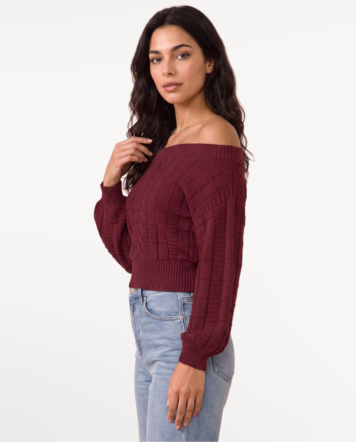 Elowen Knit Sweater in Burgundy – view 3 | SKU: EKS-746205918364127-BURGUNDY-XS,EKS-746205918364127-BURGUNDY-S,EKS-746205918364127-BURGUNDY-M,EKS-746205918364127-BURGUNDY-L,EKS-746205918364127-BURGUNDY-XL