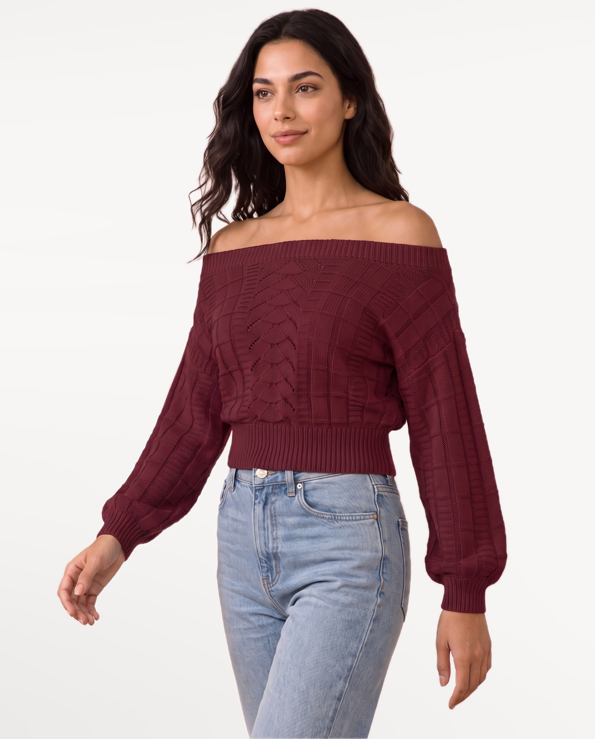 Elowen Knit Sweater in Burgundy – view 4 | SKU: EKS-746205918364127-BURGUNDY-XS,EKS-746205918364127-BURGUNDY-S,EKS-746205918364127-BURGUNDY-M,EKS-746205918364127-BURGUNDY-L,EKS-746205918364127-BURGUNDY-XL