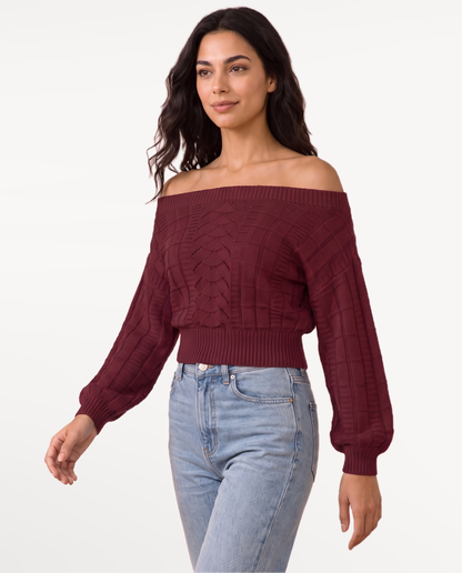 Elowen Knit Sweater in Burgundy – view 4 | SKU: EKS-746205918364127-BURGUNDY-XS,EKS-746205918364127-BURGUNDY-S,EKS-746205918364127-BURGUNDY-M,EKS-746205918364127-BURGUNDY-L,EKS-746205918364127-BURGUNDY-XL
